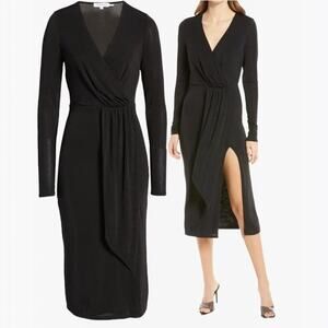 Good American Shimmer Long Sleeve Faux Wrap Dress